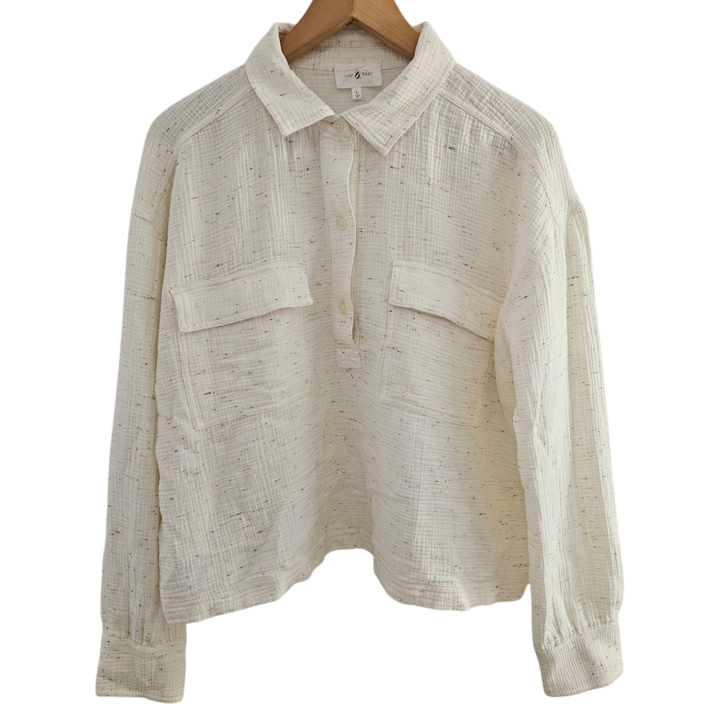 Lou & Grey Women's Crinkle Top Boho Long Sleeve Shirt - Picture 4 of 14